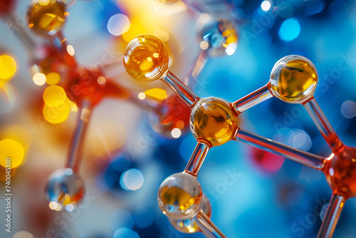 Abstract background with molecules in holographic glowing style Science concept Poster design Wallpaper decor