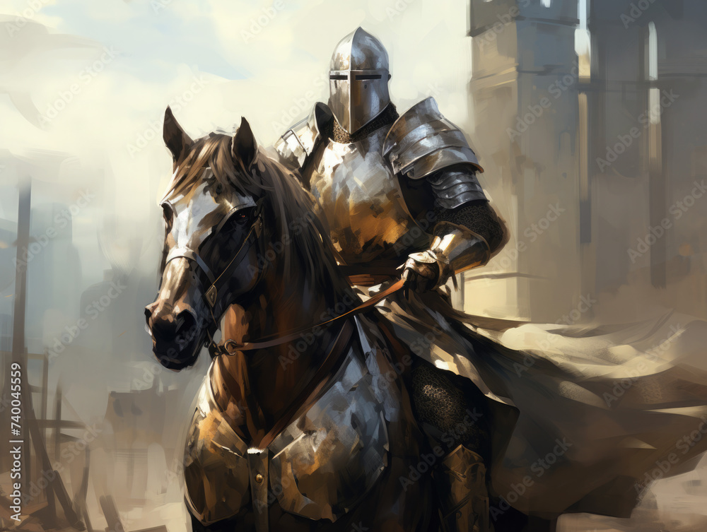 Knight in armor on horseback. Digital art. Knight in armor on horseback. Digital art.