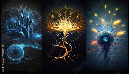 Different neurons of the brain in three variants