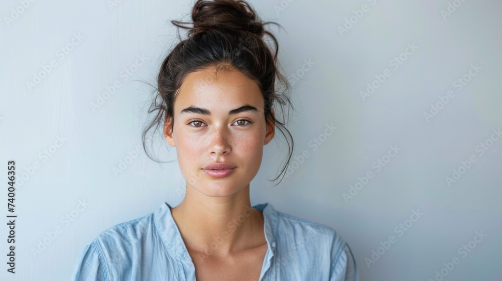 Serene Young Woman in Blue Blouse Serene Young Woman in Blue Blouse