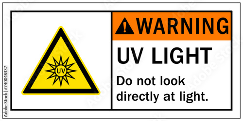Ultraviolet warning sign and labels do not look directly at light
