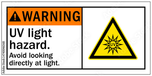 Ultraviolet warning sign and labels UV light hazard