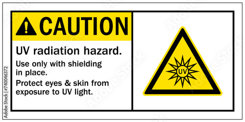 Ultraviolet warning sign and labels UV radiation hazard