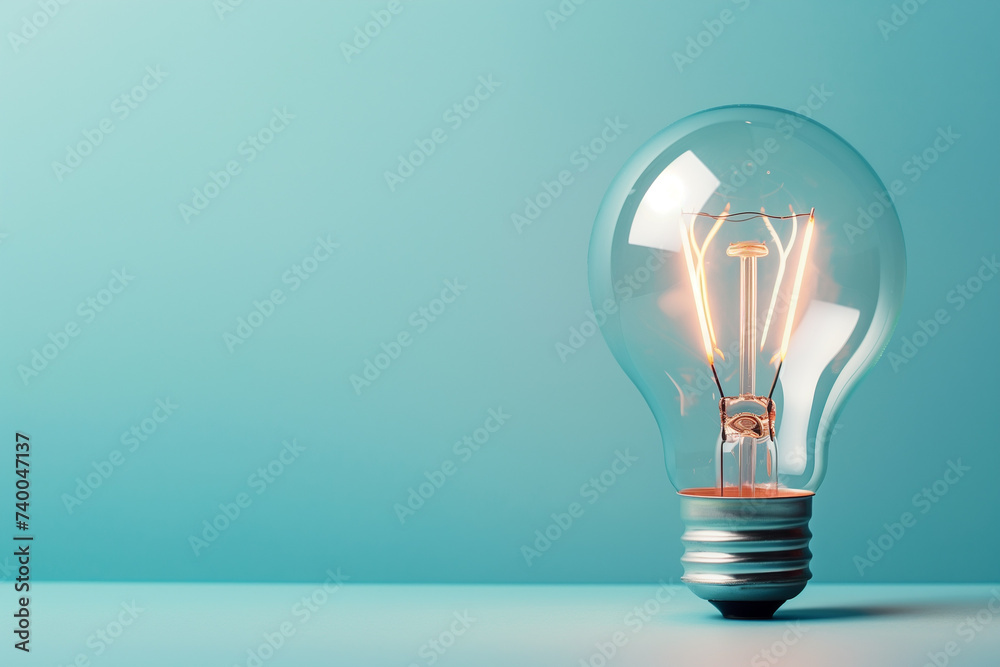 Light bulb on pastel blue background. concept idea - obrazy, fototapety, plakaty 