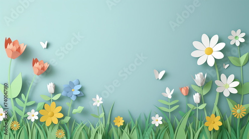 Natural Spring flowers background with copy space for greeting card, banner © Karimah