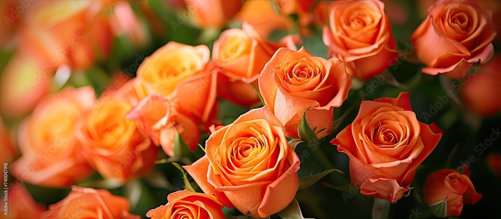 A stunning display of beautiful orange roses, engaging the senses with their vibrant colors and fragrant aroma. A stunning display of beautiful orange roses, engaging the senses with their vibrant colors and fragrant aroma.