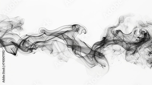 Elegant Black Smoke Floating Gracefully Against a White Background in Still Air