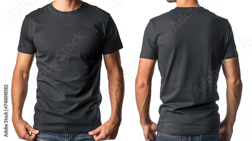 Maqueta de camiseta de hombre color negra. Vistas frontal y posterior. Generado por IA.