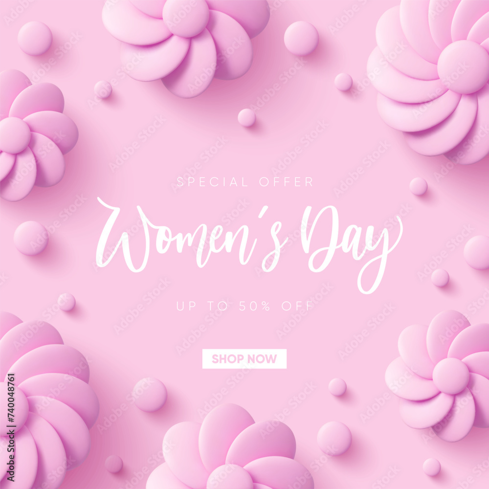 Modern Women's Day banner with beautiful decor elements. 8 march Vector illustration.