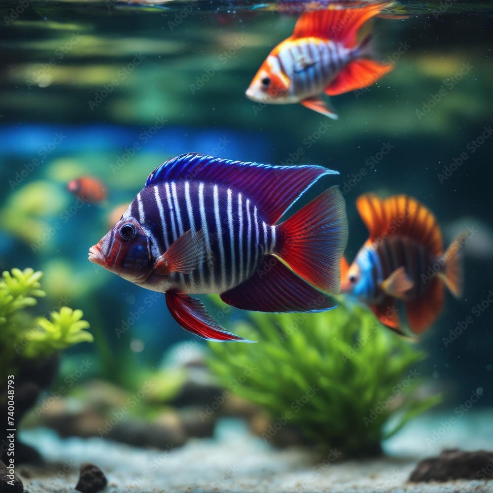 aquarium, tropical, fish, vibrant, neon, tetra, underwater, plant, aquatic, water, clear, blue, red, stripe, fin, clown, loach, orange, black, sand, bottom