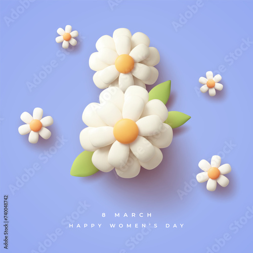 Modern Women's Day banner with 3d 8 number. Vector illustration.
