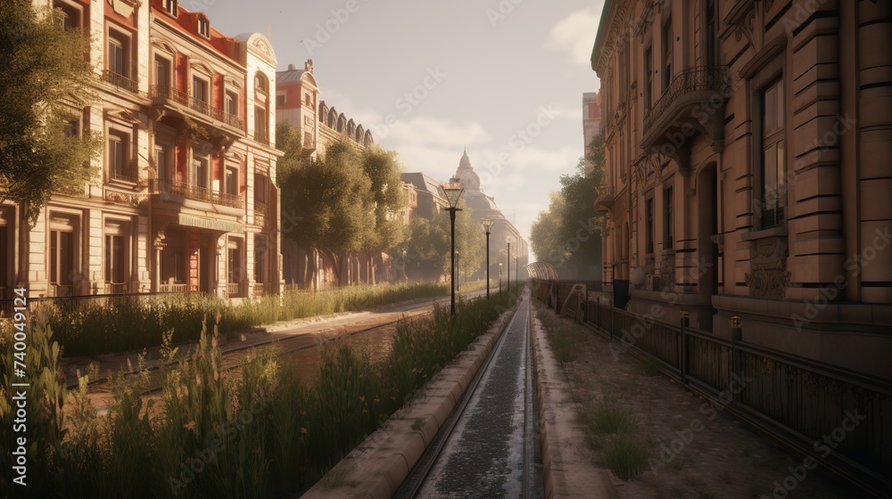 a street stretching into the distance with beautiful houses