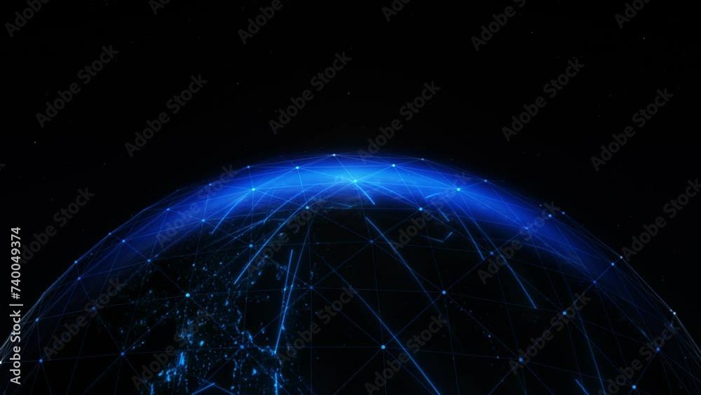 A stunning sunrise over Europe. The power of technology and innovation, dynamic flow of data transfer and information exchange moving lines. The internet network grid connectivity and communication.