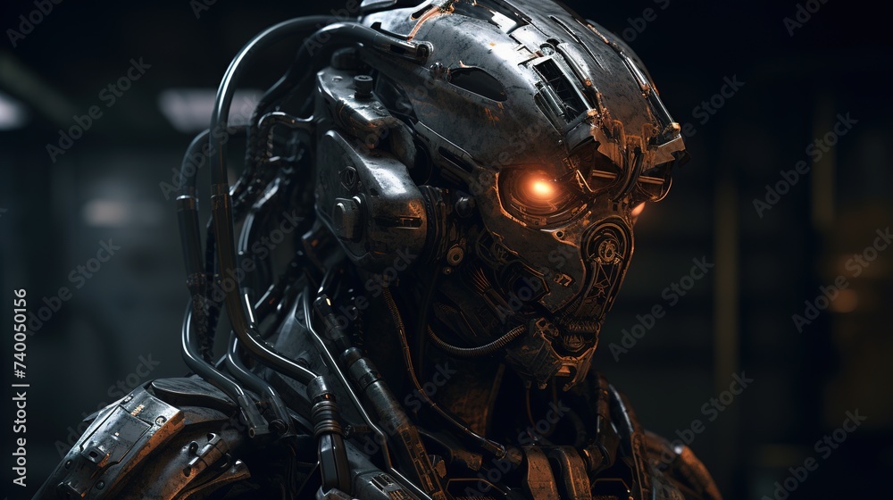 Fototapeta premium a robot with yellow glowing eyes