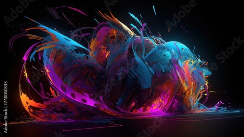 Abstract neon bird flapping its wings