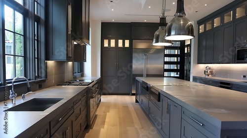 A sleek monochromatic kitchen with charcoal gray cabinets and matching countertops for a seamless and cohesive look