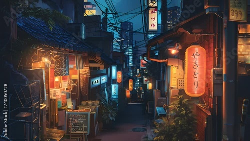 Lantern-Lit Cobblestone Maze: The Enigmatic Alleys Behind the Scenes - Looping Anime Watercolor Illustration