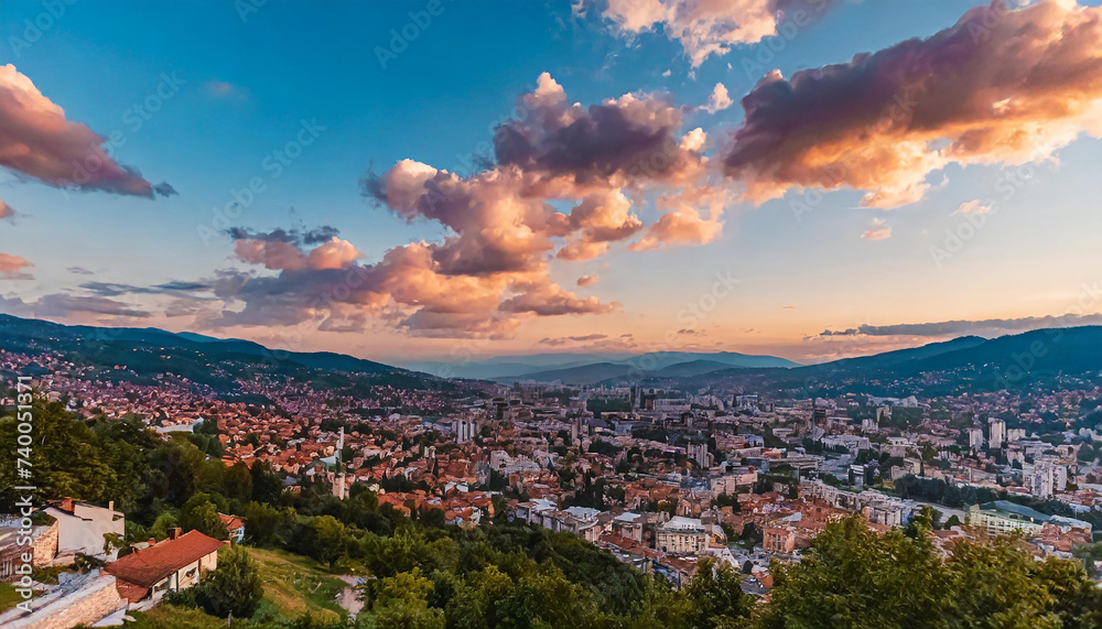 Pink clouds against a blue sky at sunset, Sarajevo, Bosnia and Herzegovina