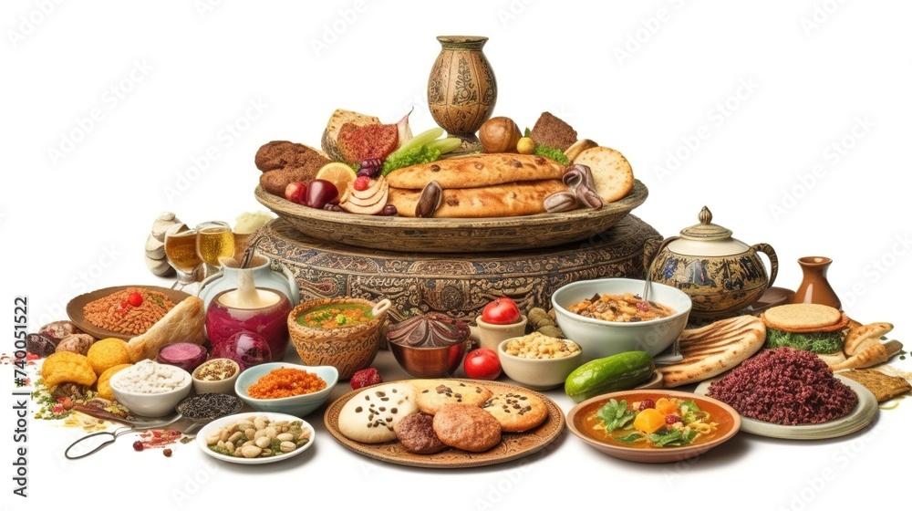 various food and snacks on a white background various food and snacks on a white background
