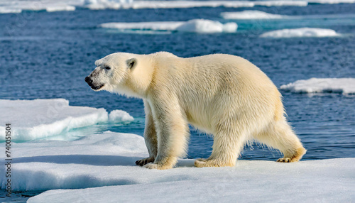 Polar bear (Ursus maritimus) On pack ice Svalbard, Norway, August.