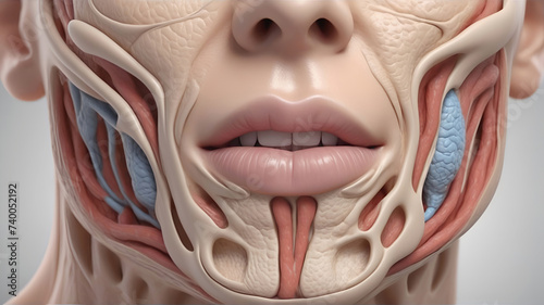 Human face anatomy. Detailed male facial muscles for medical education photo