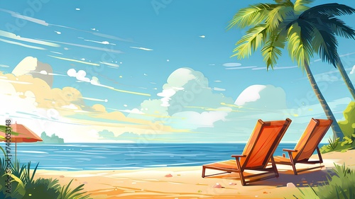 beach with palm trees in the summer illustration