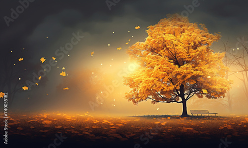 Natural Background of Autumn Landscape with Colorful Foliage in the Park  Falling Leaves 