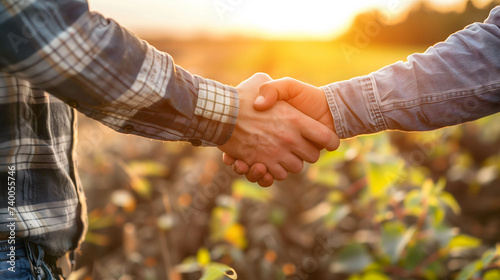 Farmer and businessman shaking hands to discuss and agree on business