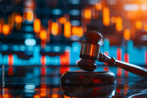 gavel with stock market background, laws and punishments for investors or executives who commit wrongdoing in investing in stock market