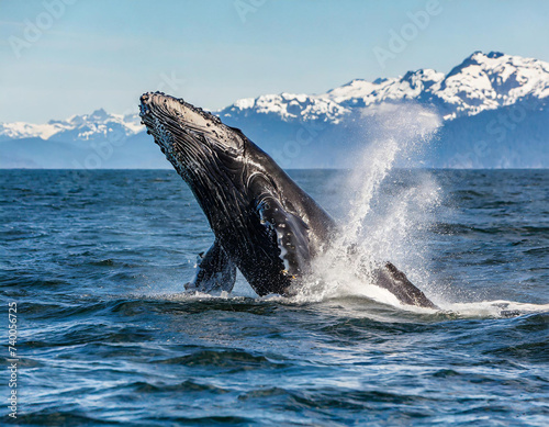 Humpback whale breaching off the coast of Victoria British Columbia, Canada. (near the San Juan Islands in the Pacific Northwest)