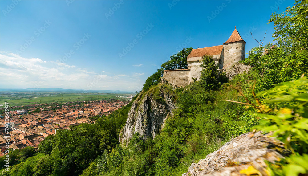 Rupea Fortress (Cetatea Rupea) on a basalt cliff, Brasov, Transylvania, Romania