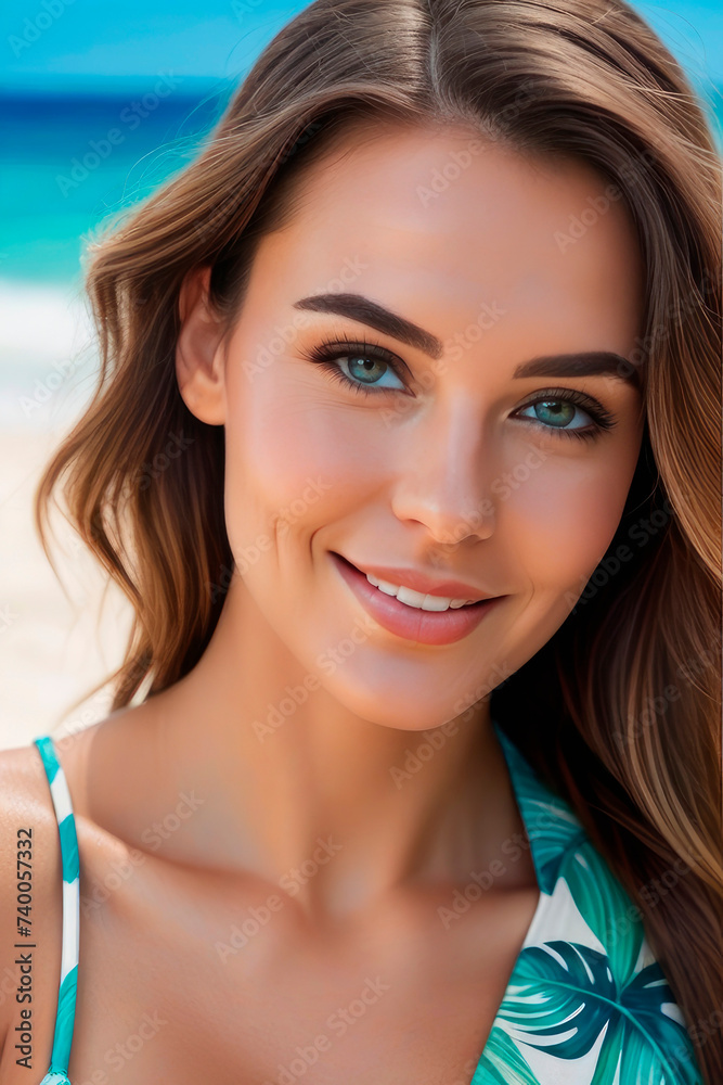 Smiling beautiful young woman on the beach facing the camera styled.. Smiling beautiful young woman on the beach facing the camera styled..
