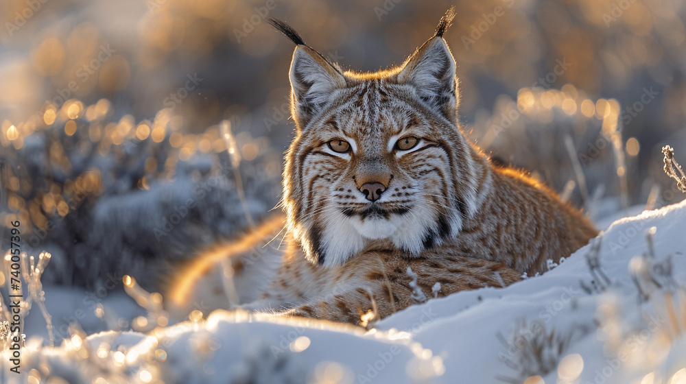 Obraz premium close up wildlife photography, authentic photo of a lynx in natural habitat, taken with telephoto lenses, for relaxing animal wallpaper and more