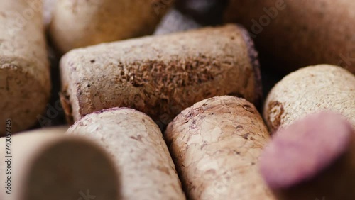 close-up of a pile of wine bottle caps rotating. wine cellar, wine production photo