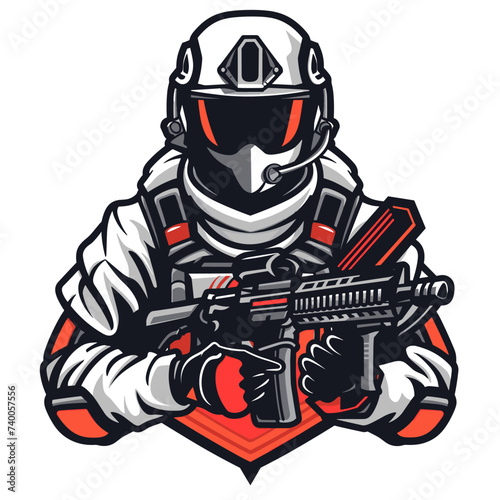Soldier esport vector logotype, logo soldier, icon soldier, sticker soldier, symbol soldier, emblem soldier, warrior, military, cyborg, fighter