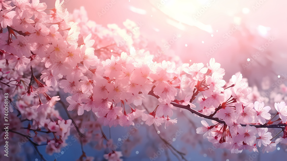 Cherry blossoms in full bloom create a soft and dreamy atmosphere Cherry blossoms in full bloom create a soft and dreamy atmosphere
