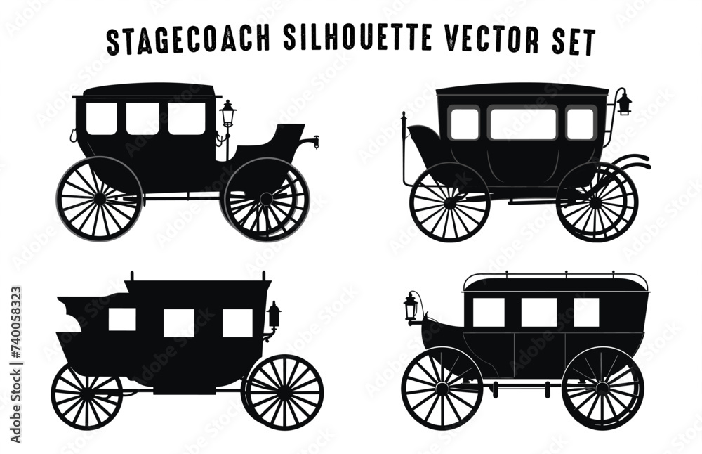 Stagecoach silhouettes vector Set, Vintage Stage coach Silhouette bundle