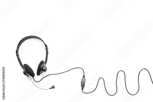 VOIP headset, top view. IT support, call center and customer service help desk concept