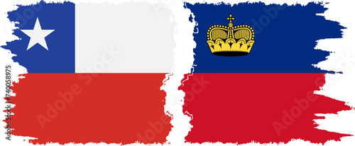 Liechtenstein and Chile grunge flags connection vector