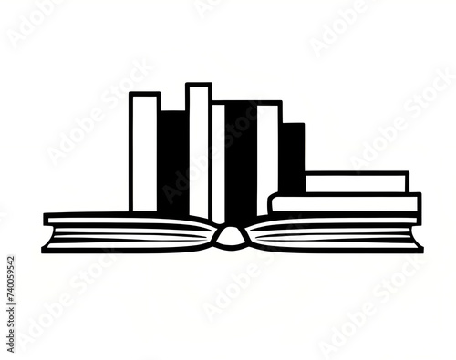 Library logo. Black and white graphic illustration of a books