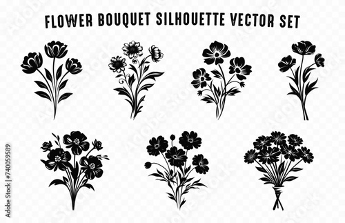 Fototapeta Naklejka Na Ścianę i Meble -  Flowers Bouquet black silhouette Vector Set