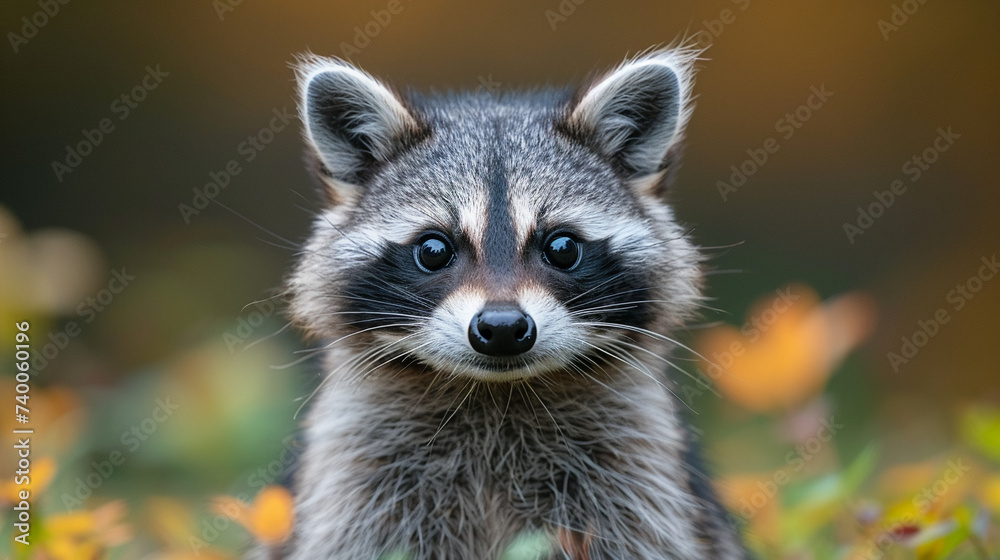 Friendly Racoon close up wildlife photography, authentic photo of a cute raccoon in ...