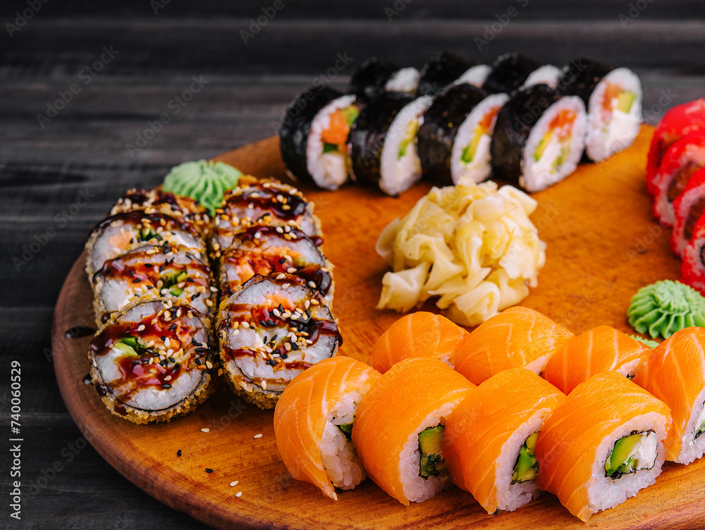 Delicious variety of sushi freshly prepared