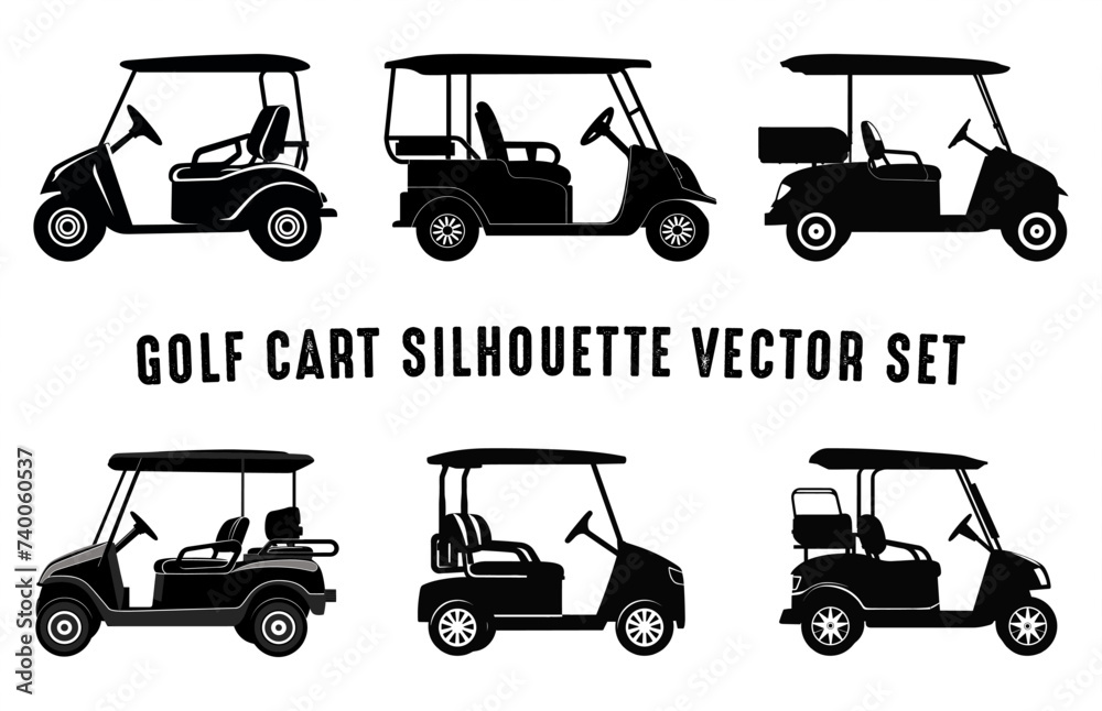 Golf Cart Silhouette vector bundle, Set of Club Car vehicle black silhouettes
