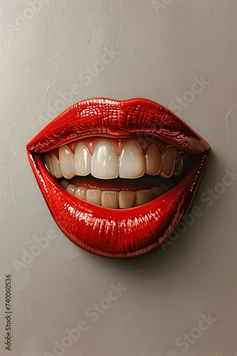 Realistic artwork of red lips and white teeth against a textured background.