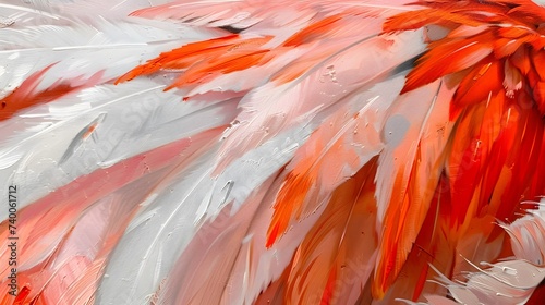 Flamingo with wing feathers, Close up 