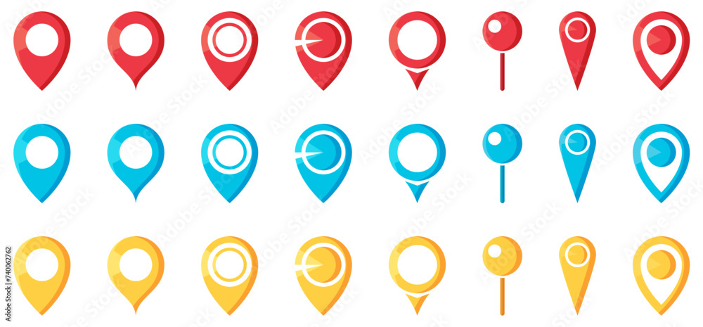 Map pin, location pointers, vector set - obrazy, fototapety, plakaty 