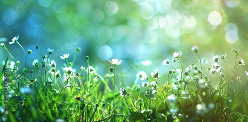 green grass and blue sky background