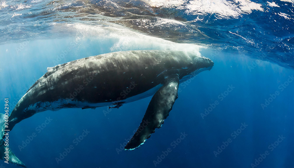 Humpback whale swimming Underwater, Tonga, South Pacific Humpback whale swimming Underwater, Tonga, South Pacific