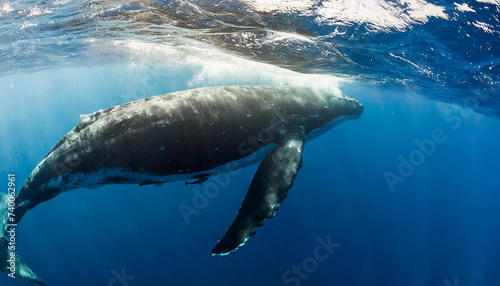 Humpback whale swimming Underwater, Tonga, South Pacific © Arber